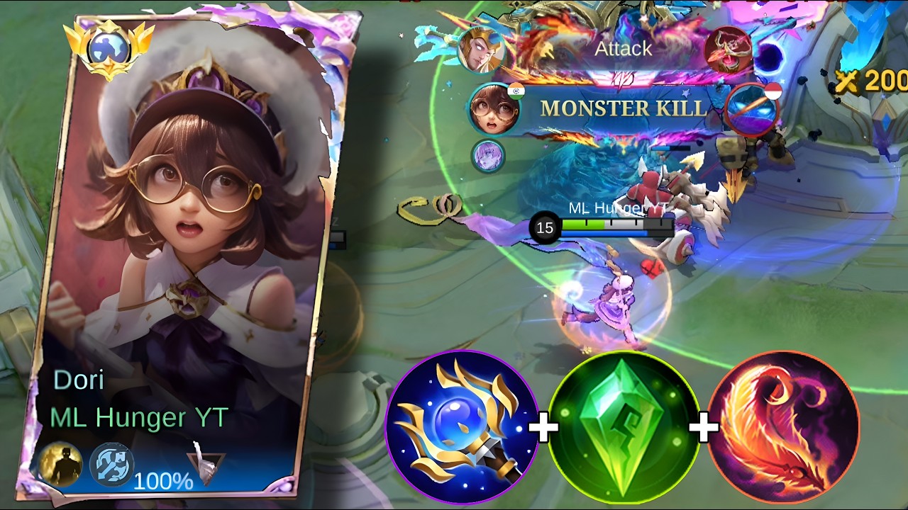NEW HERO DORI FIRST GAMEPLAY | BEST BUILD SPELL & EMBLEM DORI TOP 1 GLOBAL -MOBILE LEGENDS