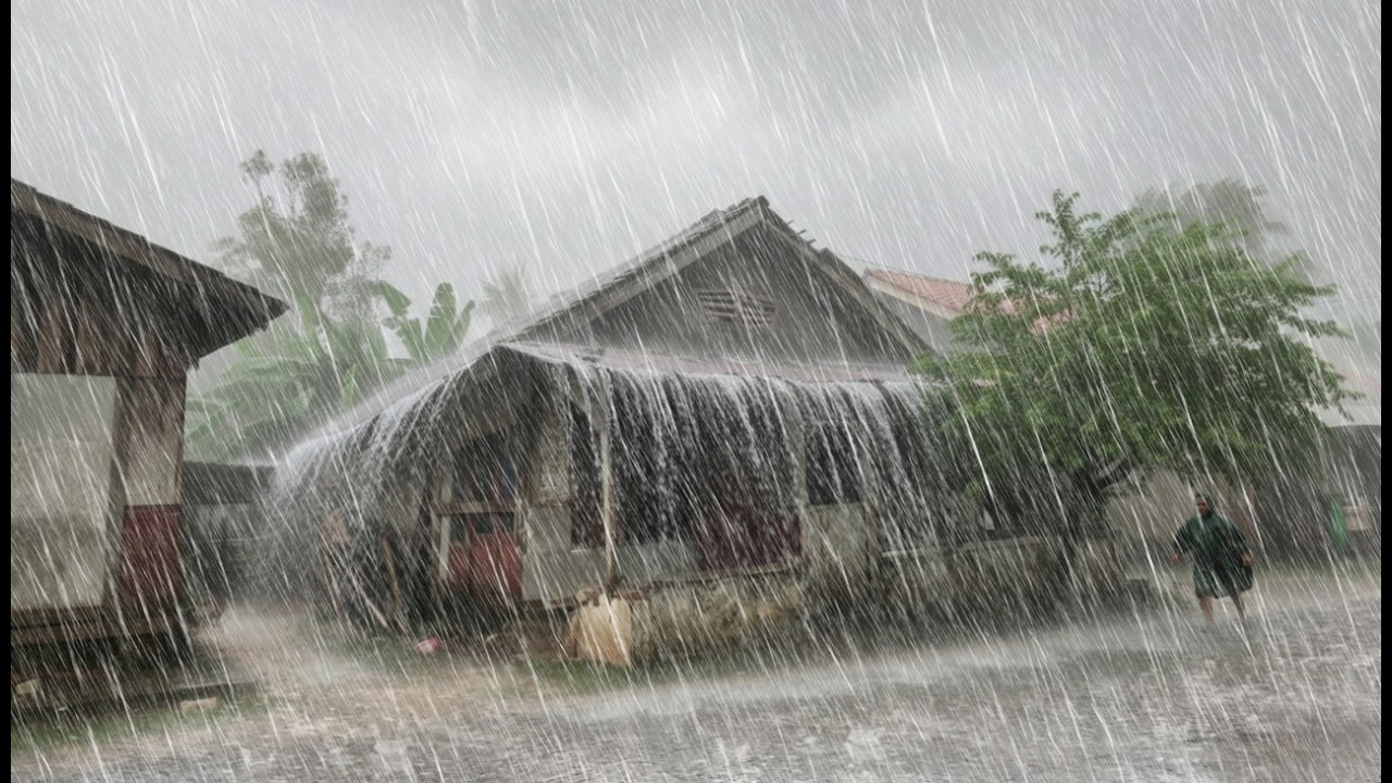 Heavy Rain & Thunderstorm in a Peaceful Green Village | Sleep & Relaxation | Insomnia Relief
