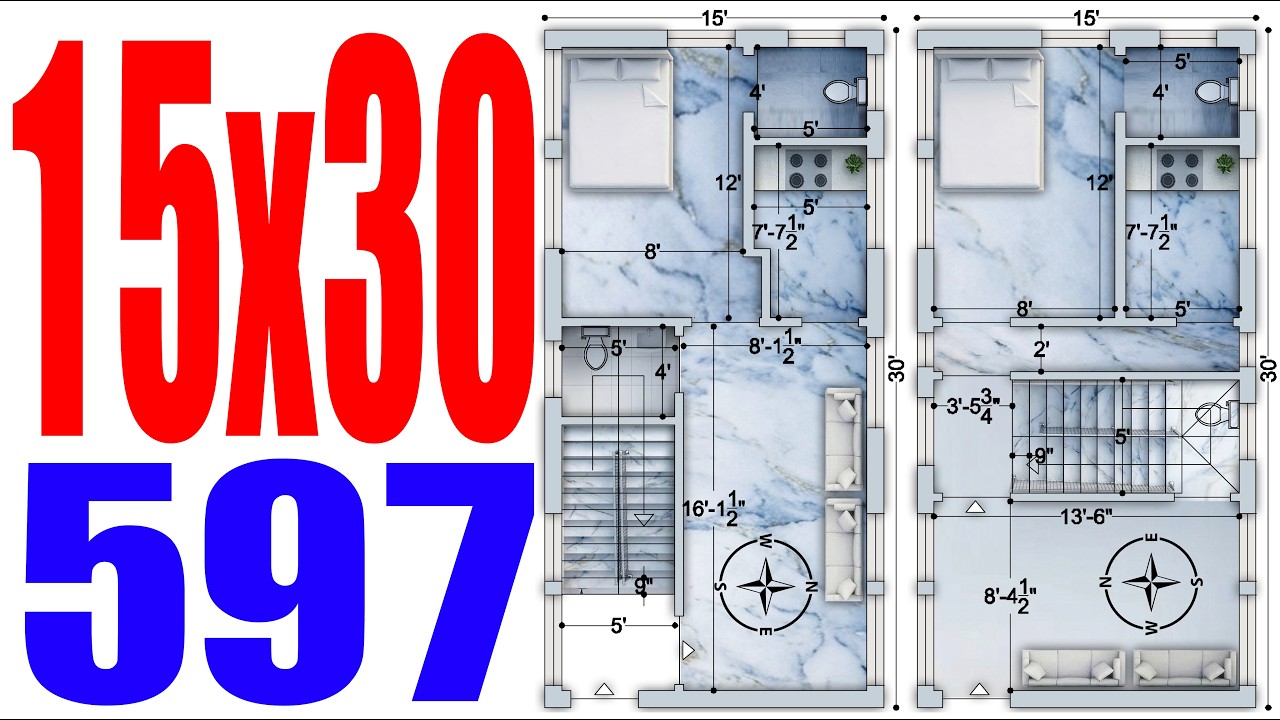 15x30 West Facing 1BHK House Plan with Vastu