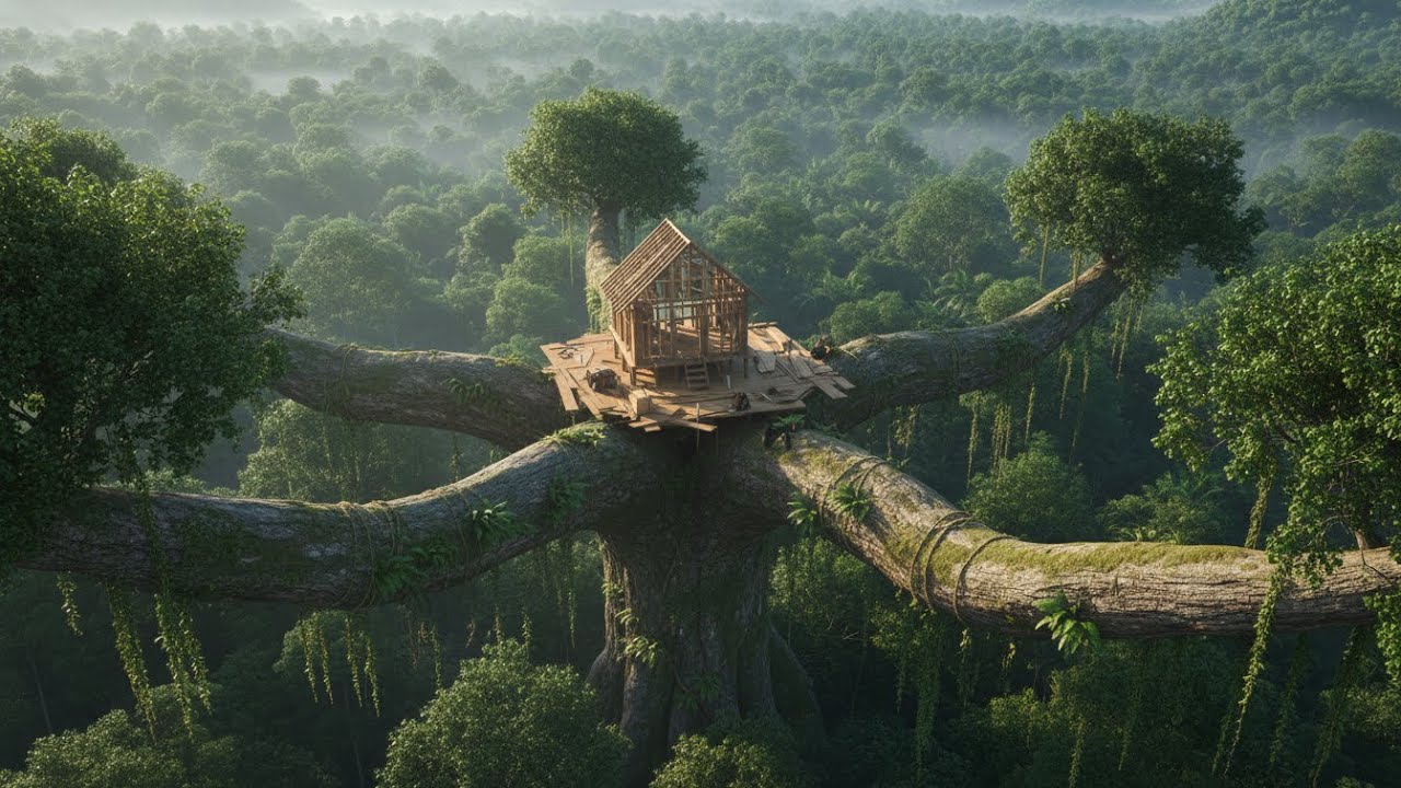 100 Days Solo Bushcraft Survival: Building a Treehouse Deep in the Rainforest