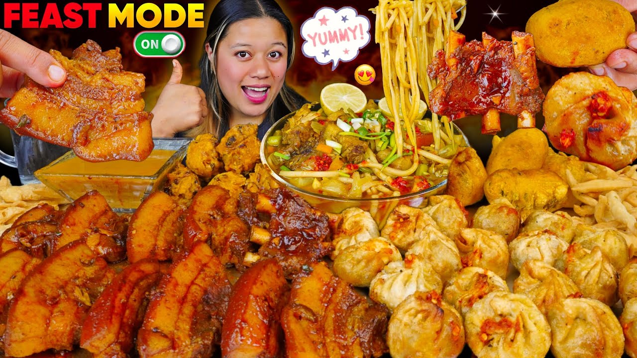 🔥 PORK THUKPA COOKING & EATING || Braised Pork, Fried Momo, Pakoda, Batata Vada & More 🍲