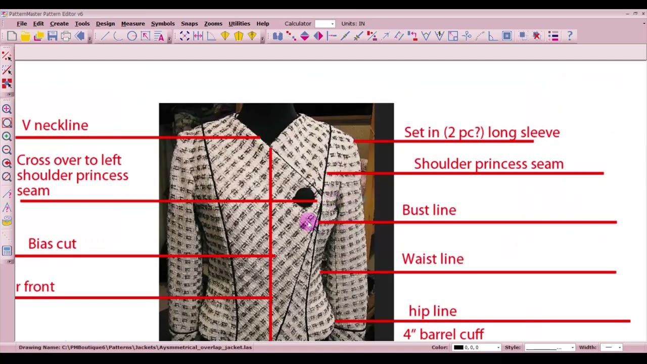 Redrafting thee center front of the Aysmmetrical bias jacket in Pattern Editor