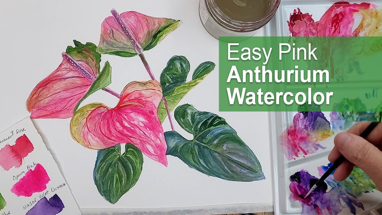 Easy Realistic Pink Anthurium Watercolor Painting Tutorial | Painting Tropical Pink Flowers