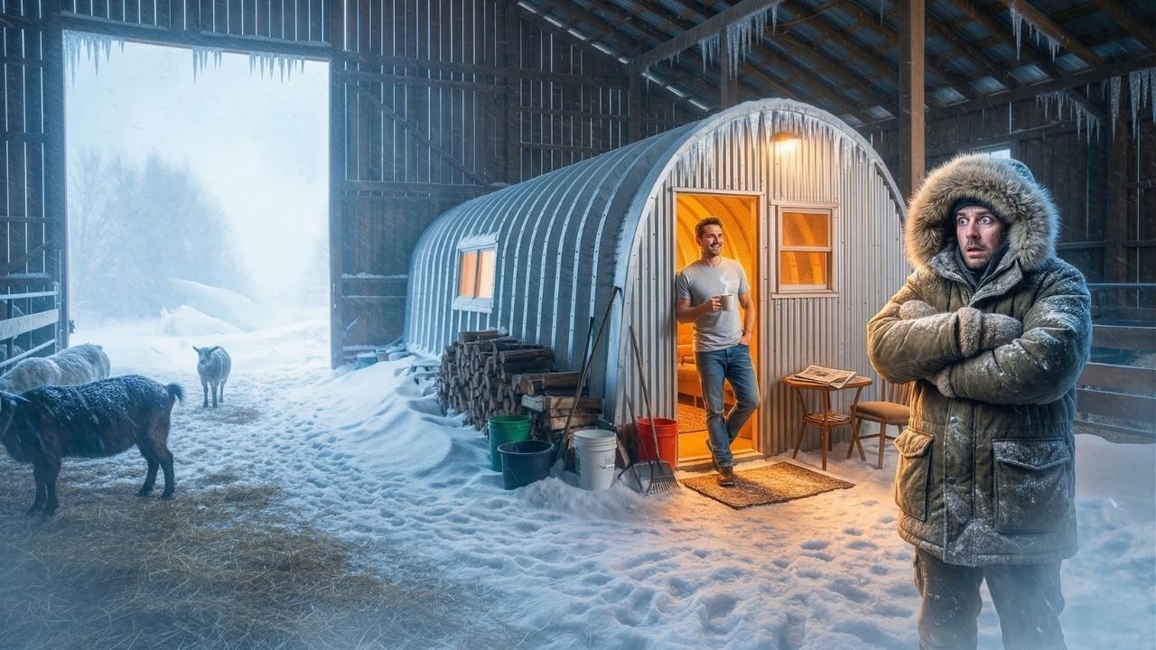 Winzige Quonset-Hütte in Scheune gebaut: Er überlebte sicher den kältesten Blizzard in 45 Jahren