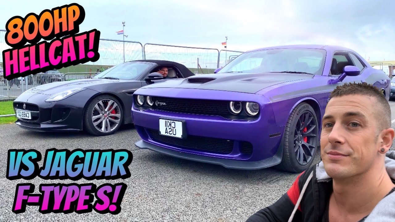 Dodge Challenger HELLCAT vs JAGUAR F-TYPE Drag Race! @ Santa Pod FLAME & THUNDER Weekend