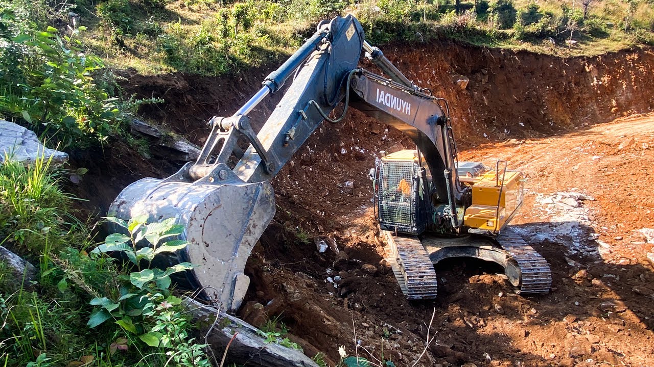 Big Excavator Moves Huge Stone on Mountain Road | Excavator Working Video | Excavator Planet