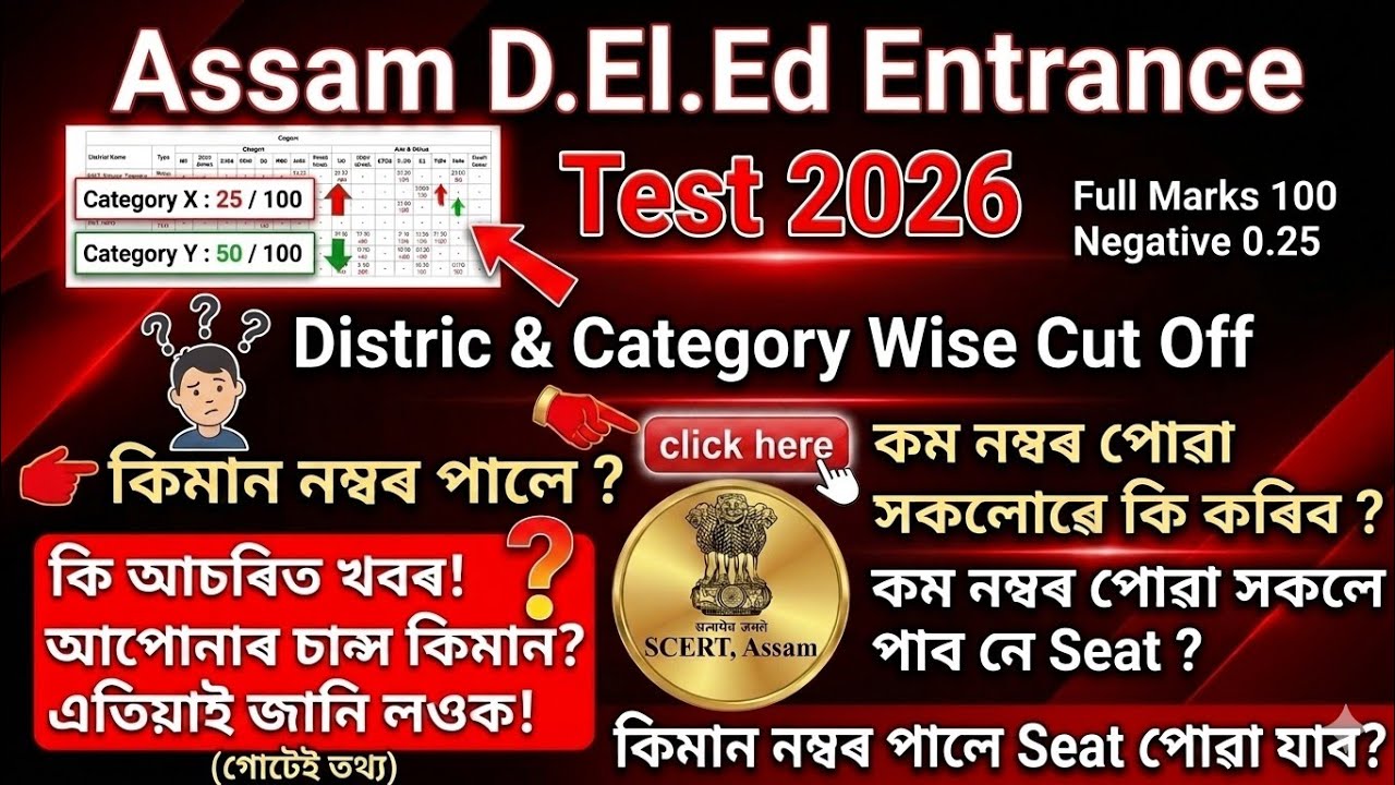 🎯Assam D.El.Ed 2026 Expected Cut Off 😱 কিমান নম্বৰত Seat Confirm? | District Wise Full Analysis 🔥
