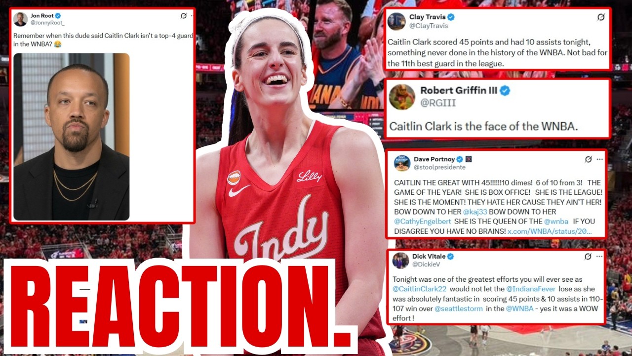 REACTION across Sports POURS IN after Caitlin Clark's HISTORIC WNBA Record 45 Point Night!