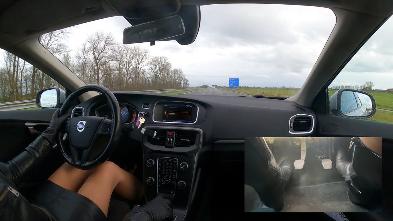 ✳️DRIVING HIGHWAY🛣riding shotgun, leather gloves, jacket, skirt & boots👢manual Volvo V40, Car ASMR