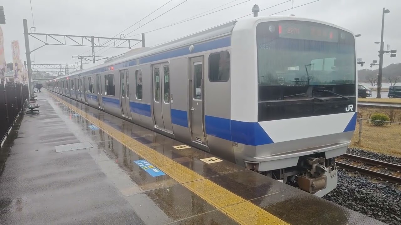 常磐線 E531系3000番台 臨時偕楽園駅 到着〜発車