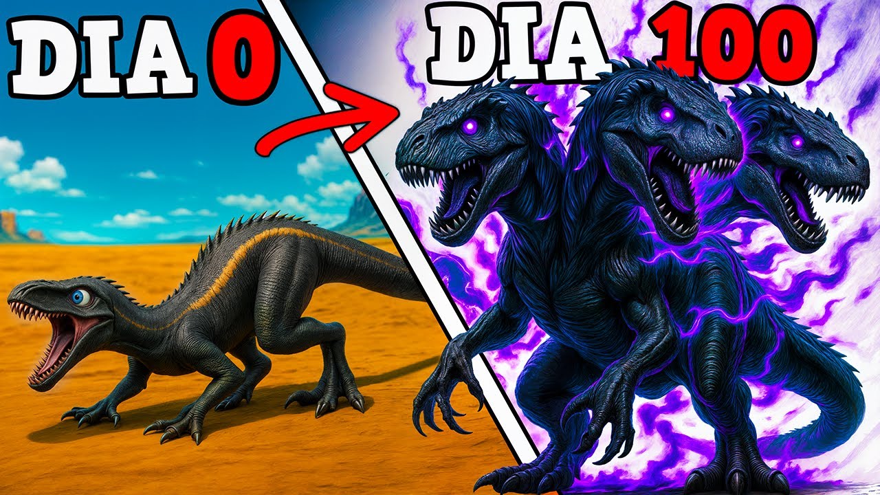 O PEQUENO INDORAPTOR ORFÃO EVOLUIU PARA O GIGANTE DARK INDOMINUS REX GODZILLA DE 3 CABEÇAS! 100 DIAS