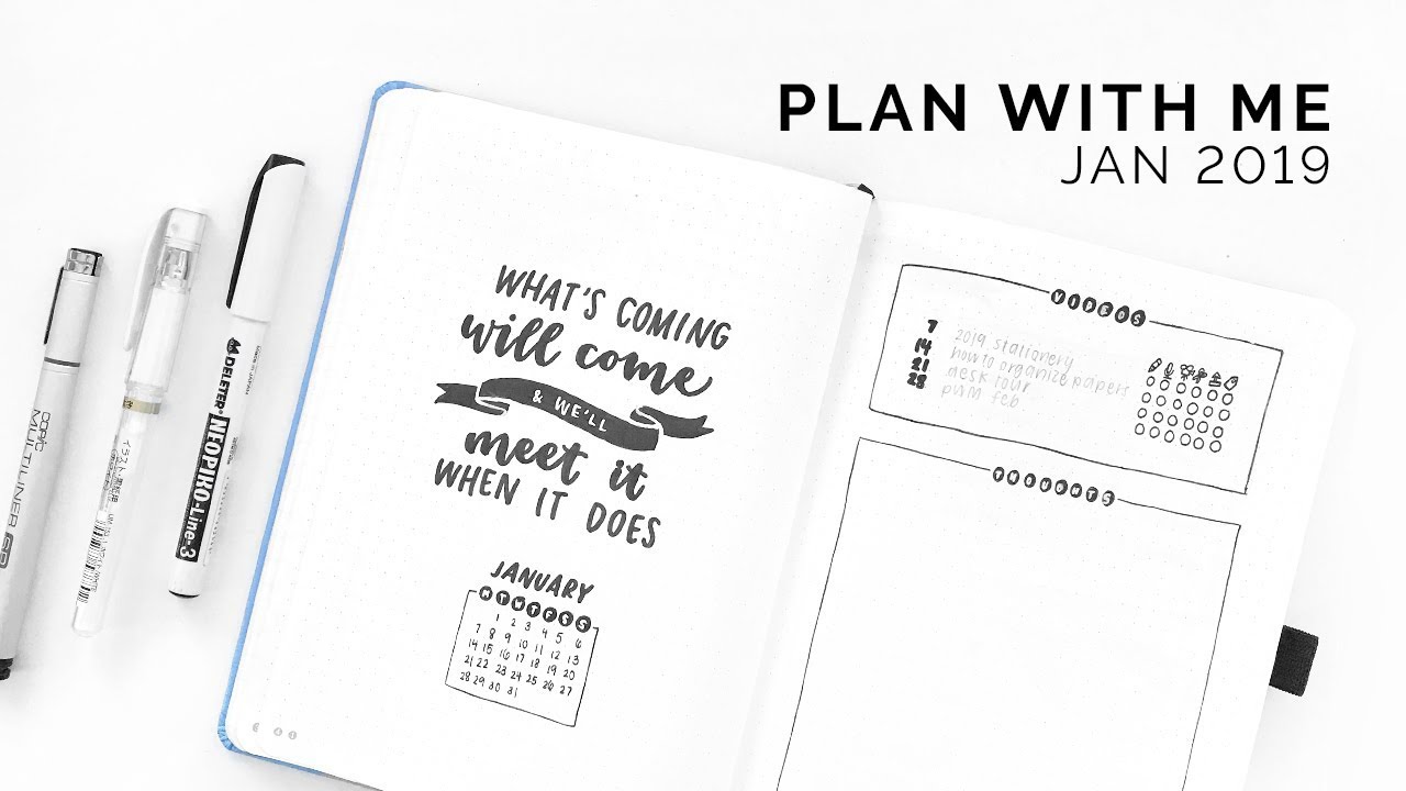 monochrome bullet journal plan with me 🖤 january 2019