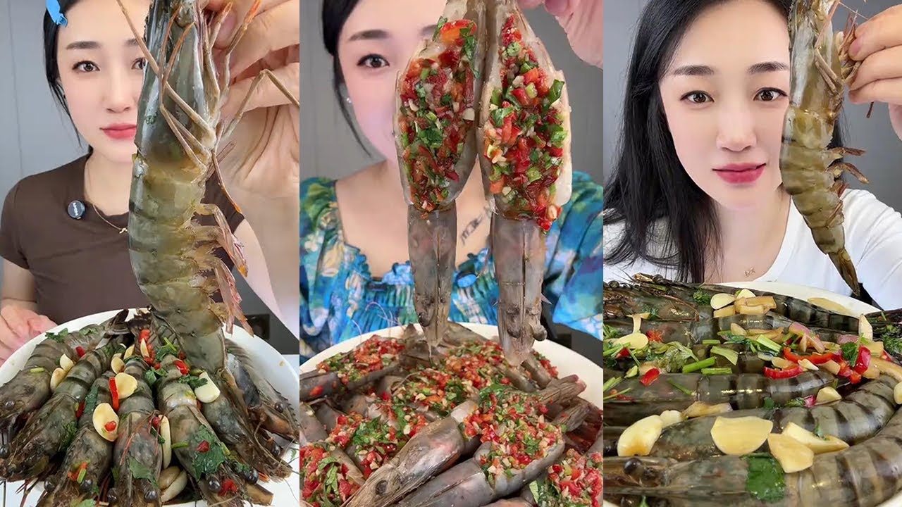 【Yummy】Black tiger shrimp+stuffed shrimp🦐🌶🧄🍋#mukbang#asmr#Seafood
