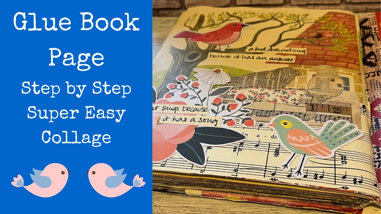 Bird Glue Book Page | Altered Book | Step by Step | Junk Journal | Glue Book Ideas
