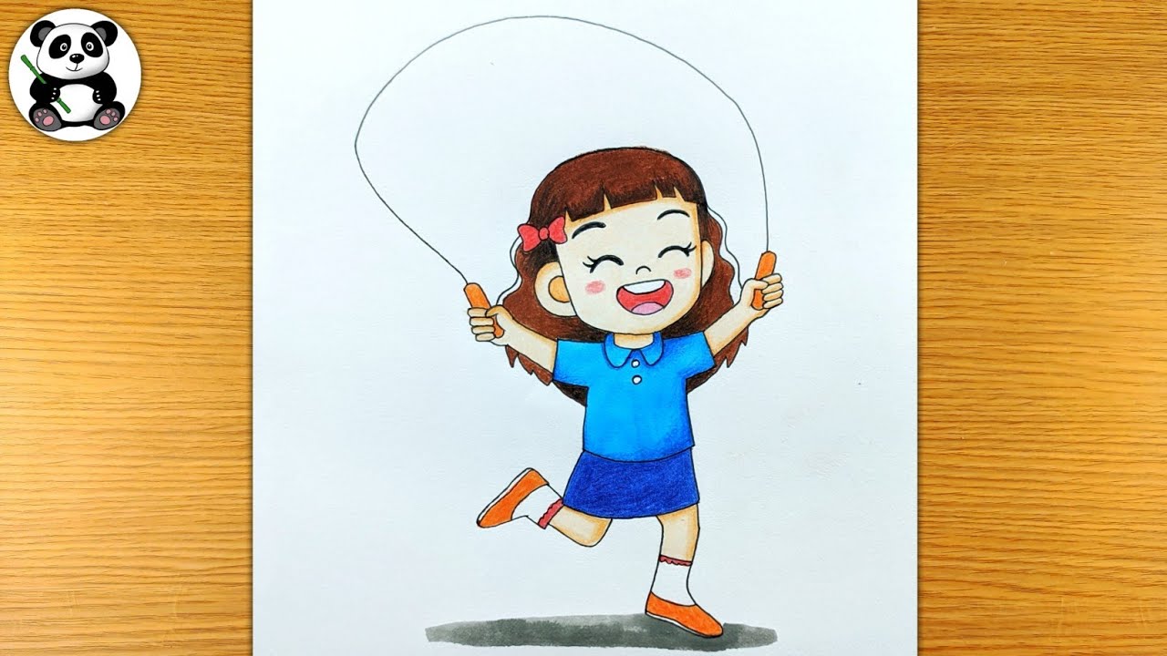 Cute girl playing with jumping rope