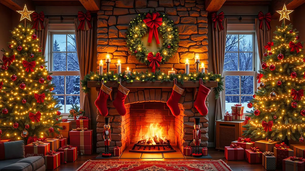 M&uacute;sica navide&ntilde;a instrumental con chimenea resquebrajada: acogedor ambiente navide&ntilde;o🎄❄️Feliz Navidad