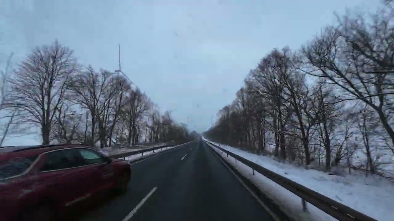 ASMR Bus Ride from Autobahn to Snowy Village | Winter Drive from Day to Night
