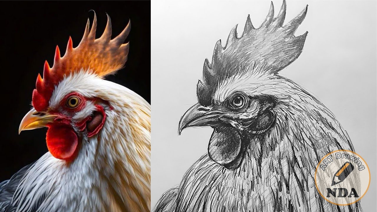 HOW TO DRAW A ROOSTER DRAWING - PENCIL DRAWING