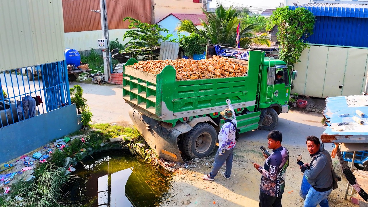 incredible best skill work project landfill build house , truck transport soil stone, bulldozer push