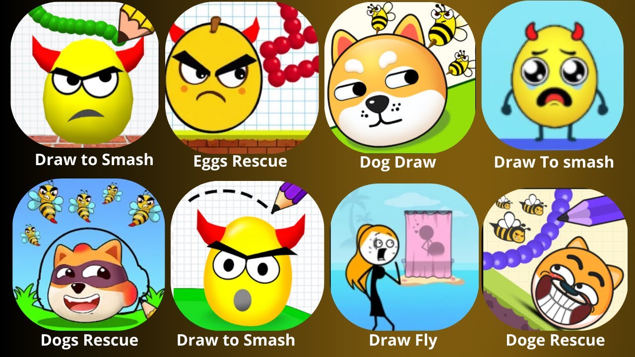 Draw to Smash, Logic Puzzles, Eggs Rescue, Save the Dog, Dog Rescue, Draw Fly