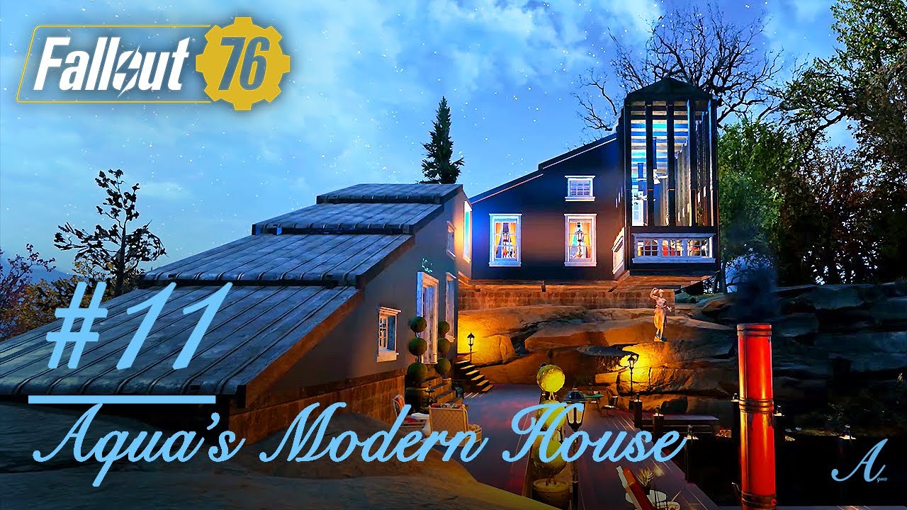 Fallout 76 camp build - Modern lake house with cave bar camp build (Aqua's Modern House #11)