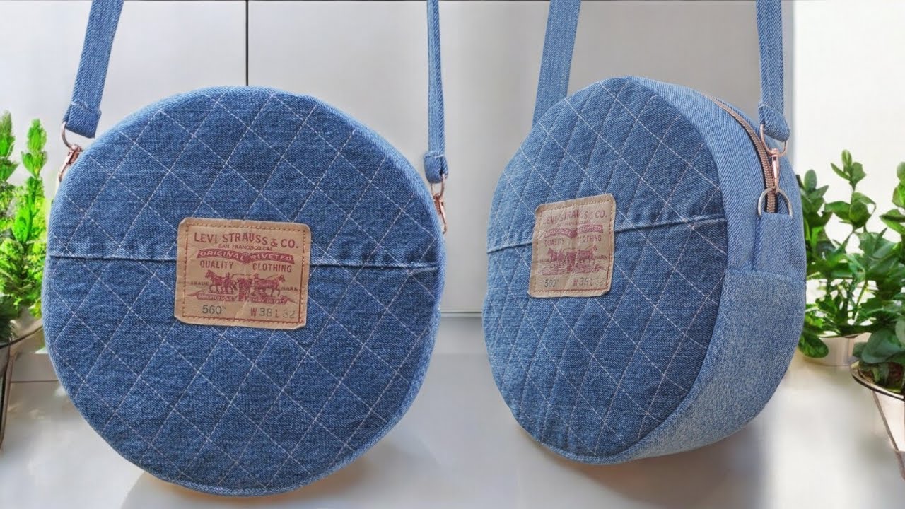Como hacer un BOLSO REDONDO de JEANS viejos/Transforma tus jeans en una obra de arte/TUTORIAL Idea.