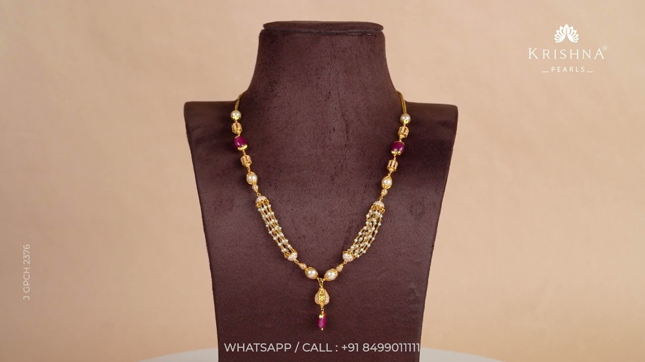 22k Gold Ruby Emerald Pearl Necklace from Krishna Pearls