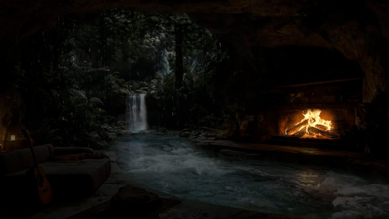 Rainy Night in Cozy Cave 🌧️🔥 Fireplace Crackles & Soothing Rain Sounds for Deep, Peaceful Sleep