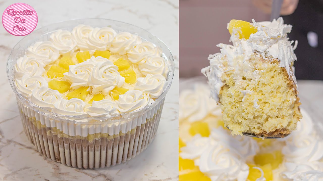 😍🍍🥥 A SENSAÇÃO DAS NOVAS RECEITAS DE BOLO! BOLO ALAGADO GELADO DE ABACAXI COM COCO E CHANTILLY