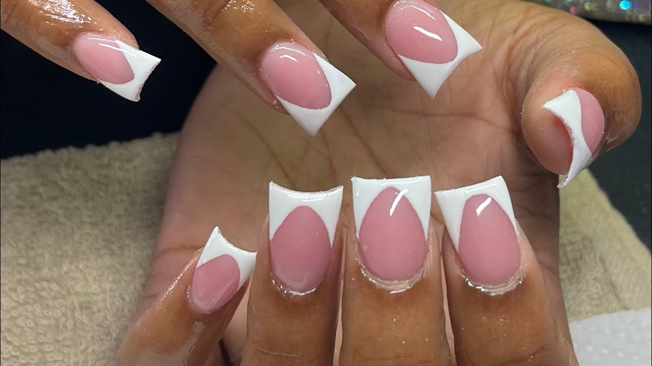 Duck Nail French Tips🤍🌈 #nails #tutorial #frenchtips #nailtech #ducknails 