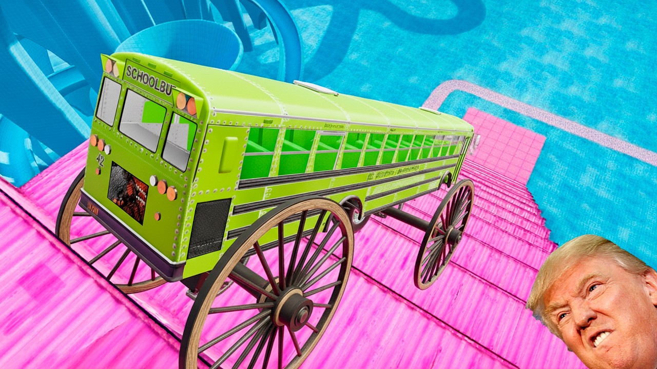 School Bus Jumps Down Huge Stairs &ndash; BeamNG Drive USA Bus Crash Realistic Simulation