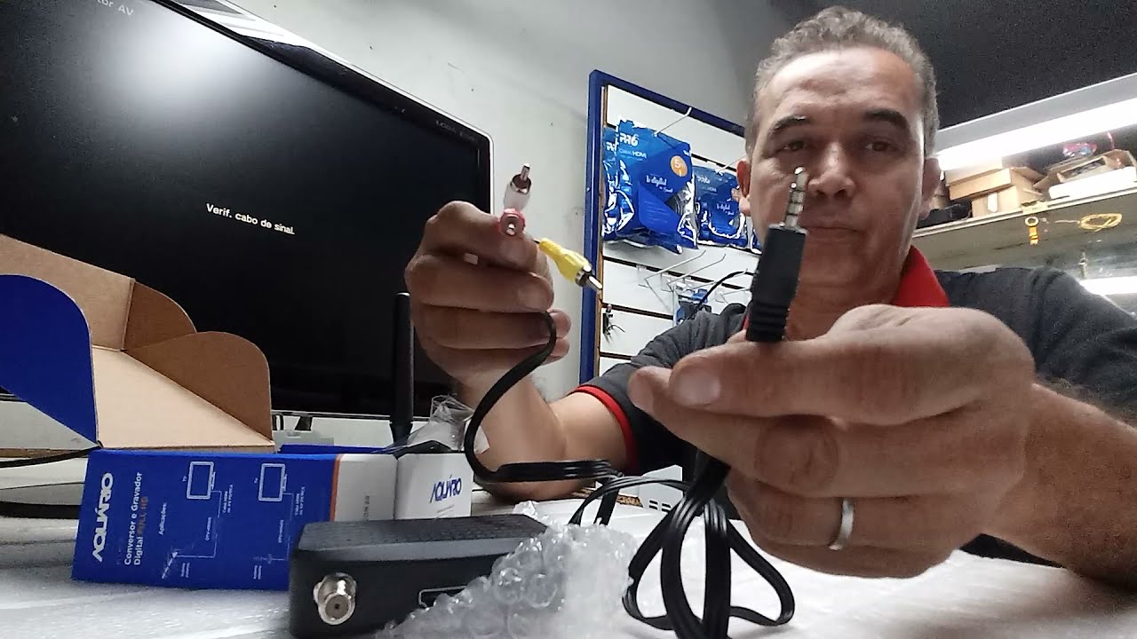 Busca de canais no conversor digital Aquário 4000 Full HD. Ligações e menu.