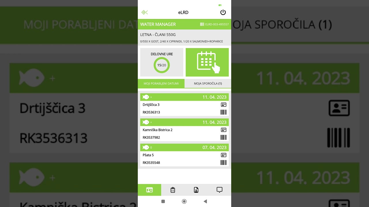 Aplikacija eLRD za mobilni telefon - vpis datuma