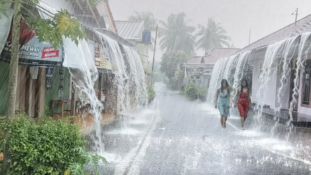 ХОРОШИЙ УЖАСНО КРАСИВЫЙ ливень в деревне Красная почва🌧️ Сильный гром ⚡Сон и снятие стресса