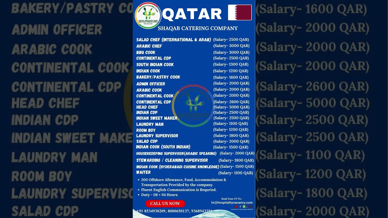 Jobs in Qatar #hospitality #vacancy #hotelmanagement #hoteljobs #chefjobs #gulfjobs #qatar #shorts
