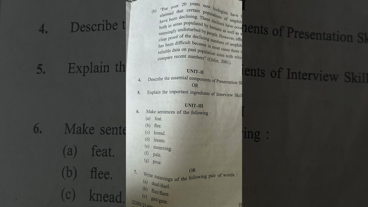 Aec English 3rd semester kuk previous year question paper