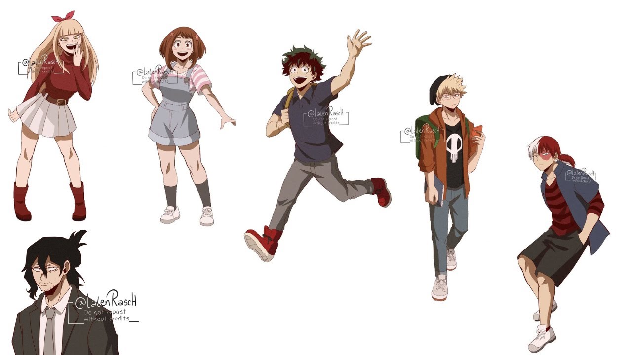 Quirkless AU | 🌹Himiko Toga -Ochako Uraraka🍡-Izuku Midoriya✨️-Bakugo 💥Aizawa sensei 📖