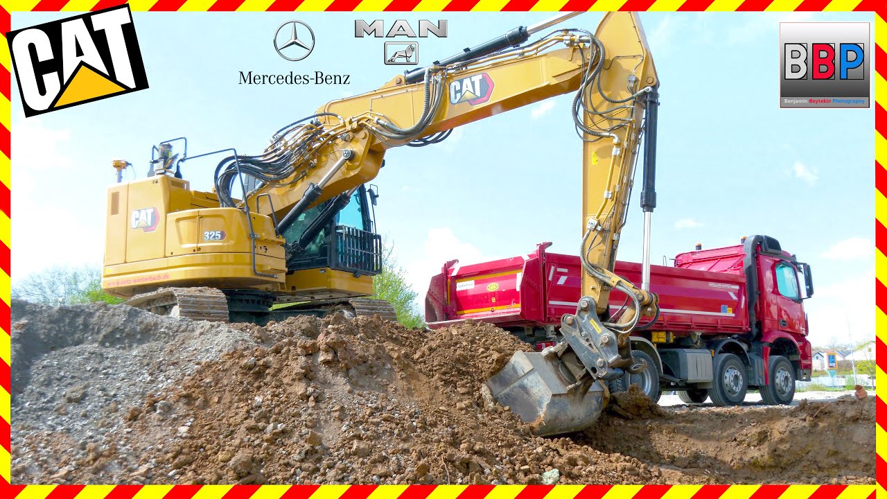 CAT 325 NG & MAN, Mercedes Trucks, Leutenbach, 2025.  #caterpillarexcavator