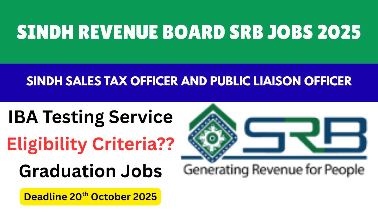 Sindh Revenue Board SRB Jobs 2025 | Sindh Govt Jobs | Sales Tax Officer & Public Liaison Officer