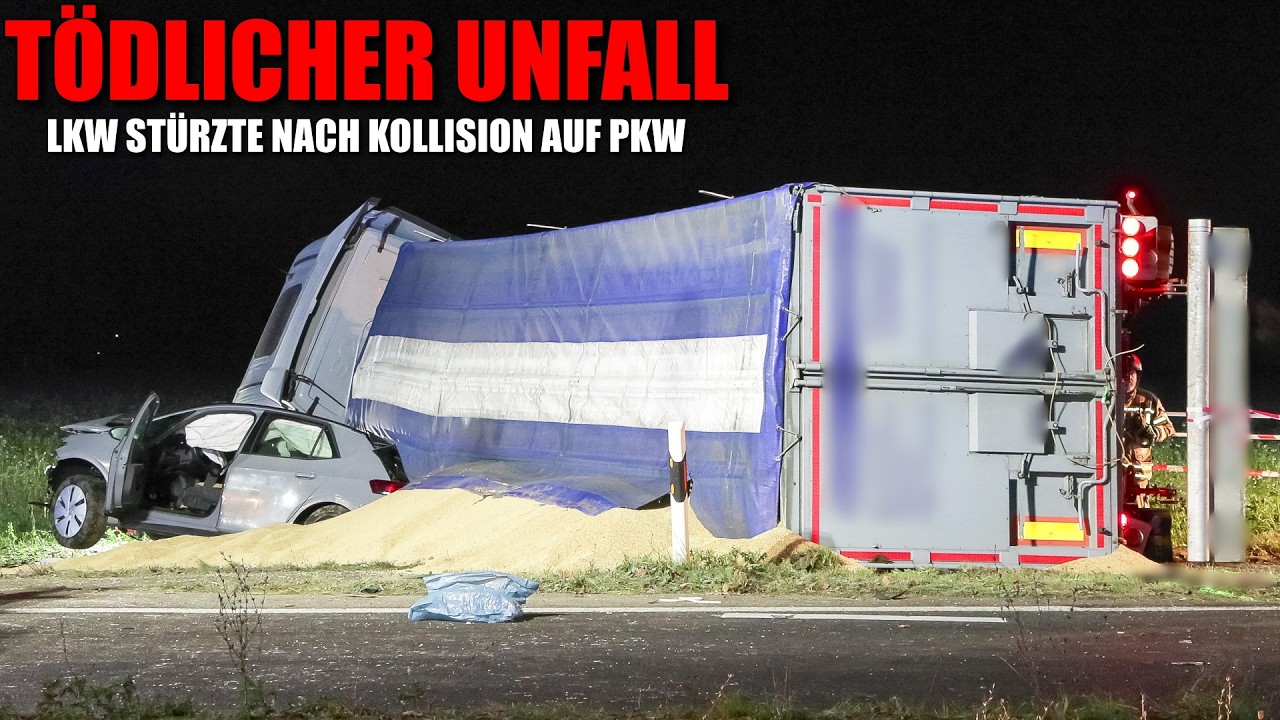 [TÖDLICHER UNFALL: LKW STÜRZTE NACH KOLLISION AUF PKW!] - 1 Toter & 1 Schwerverletzte -