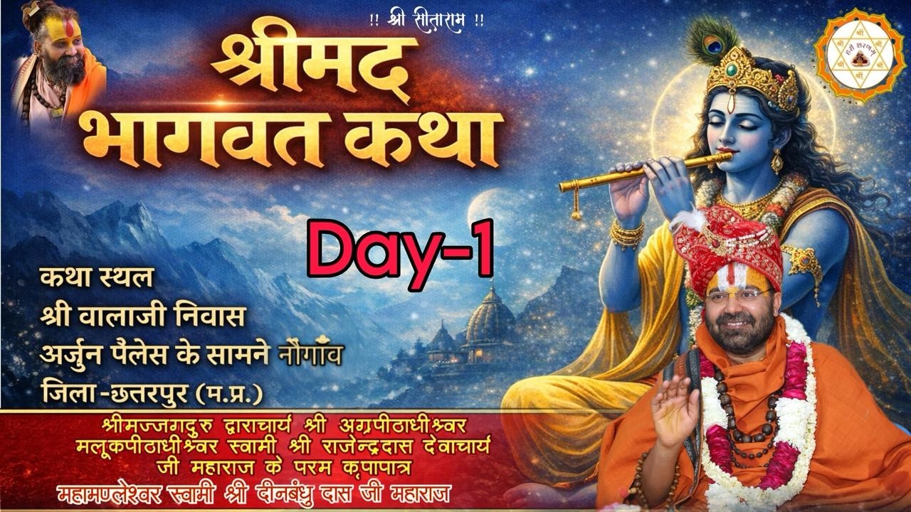 DAY- 1 भागवत कथा | महामंडलेश्वर स्वामी श्री दीनबंधुदास जी महाराज श्री बालाजी निवास नौगांव |