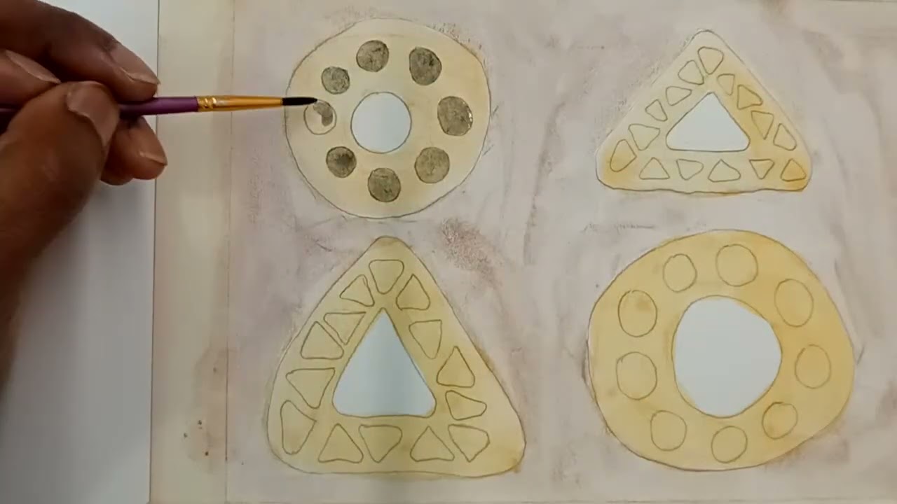 Drawing & Painting Spotty Circle/Triangle Shapes｜Hand Drawing + Watercolor Painting