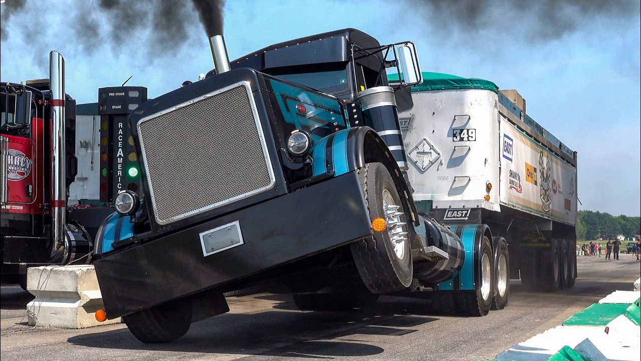 Loaded Uphill Semi Drag Racing at over 100k lbs from Unc's Semi Stampede August 2024