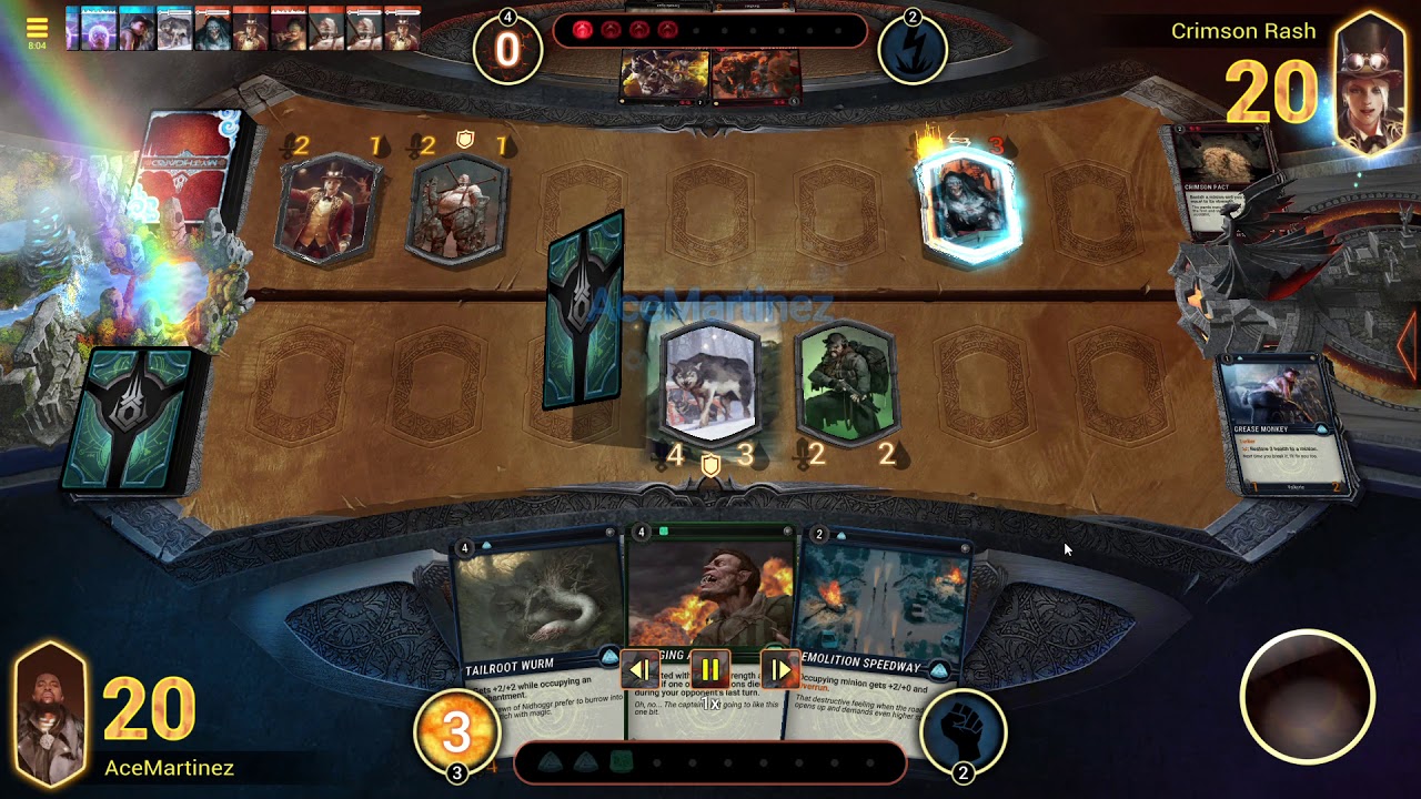 Mythgard Gameplay Blue/Green Mono k9 synergy Vs Mono Red Rush