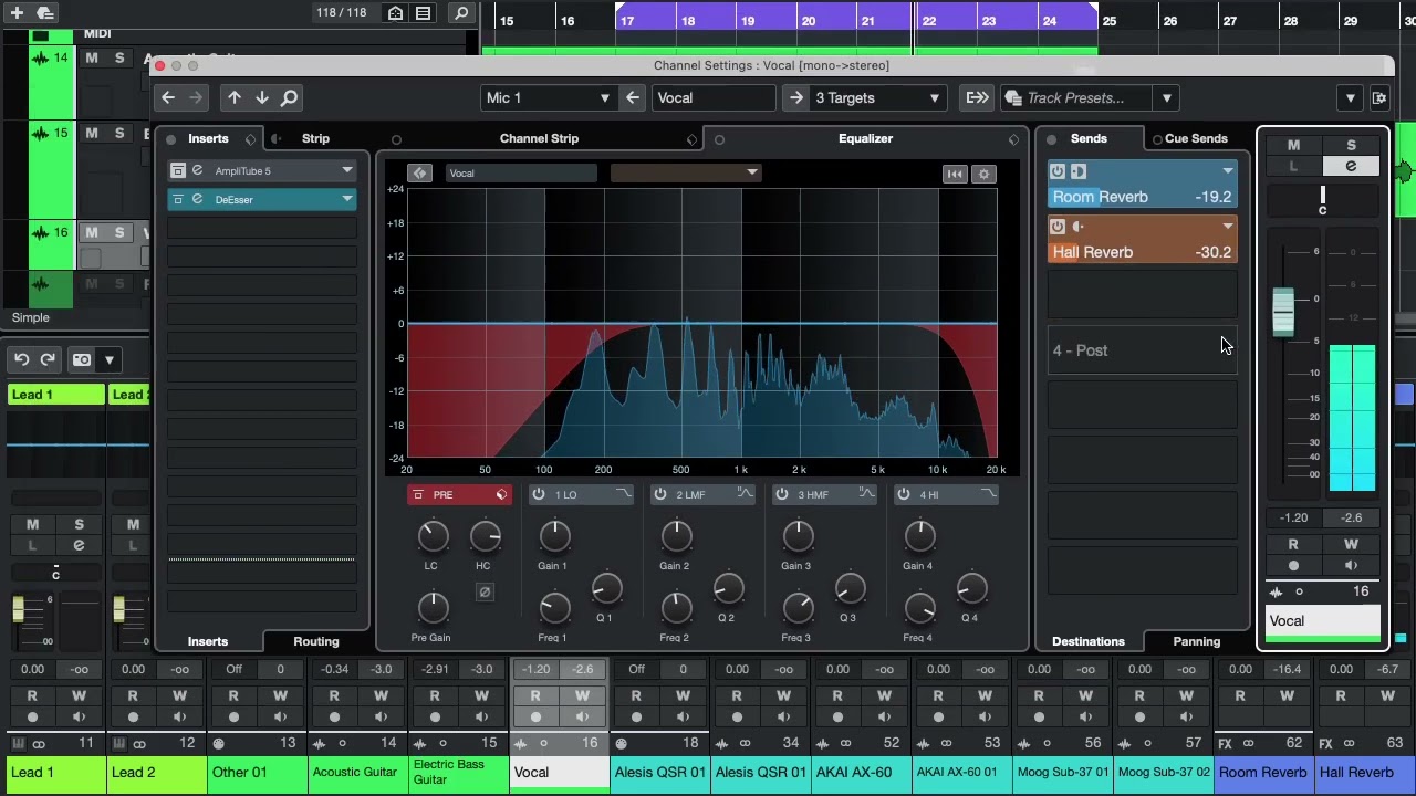 Using EQ to create separation between instruments in Cubase