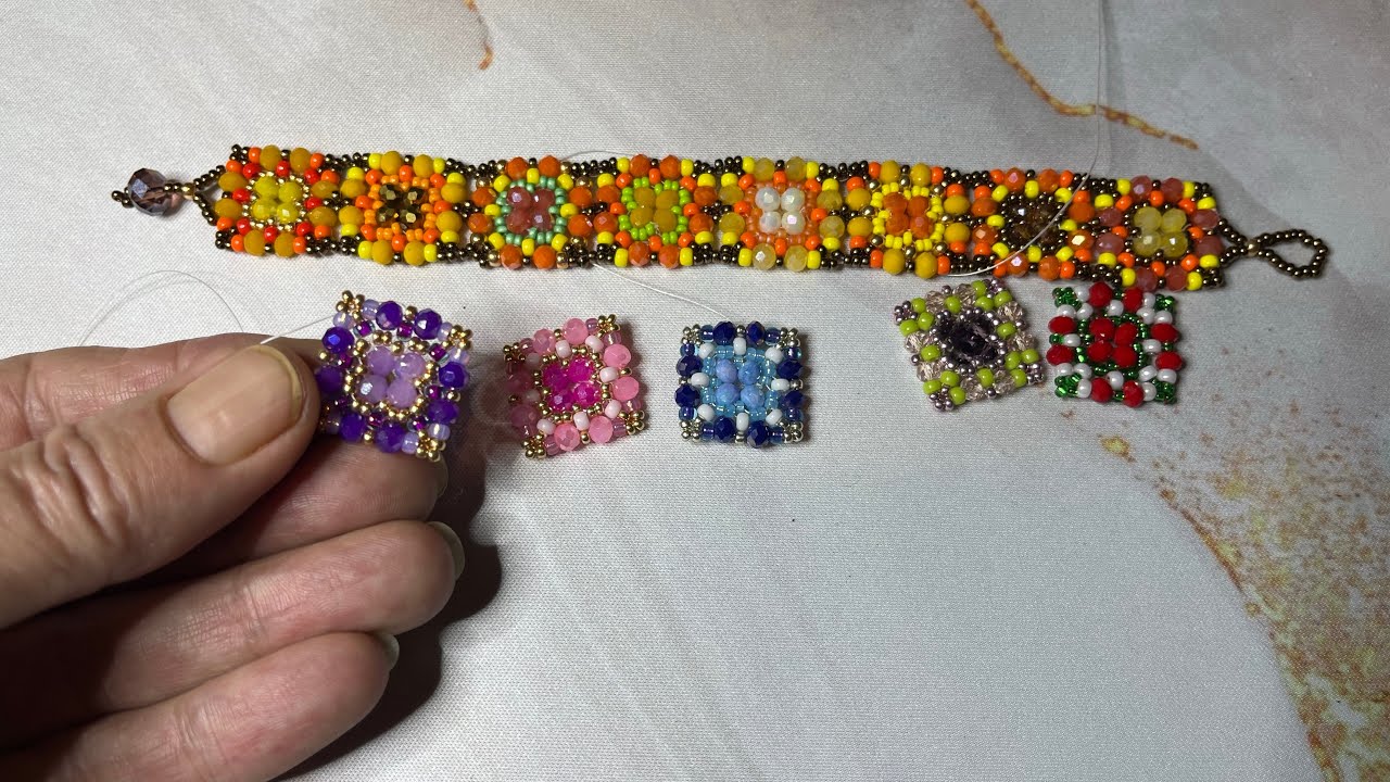 Beaded granny square seed bead & crystal bracelet ,  & rare appearance from me , Happy new year 🥳