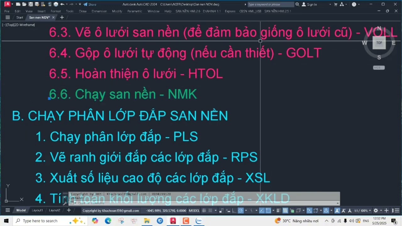 [SAN NỀN HML 2.5.1] Hướng dẫn san nền từ số liệu có sẵn từ 1 phần mềm khác, phân lớp đắp san nền