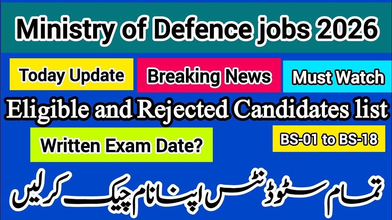 Ministry of Defence Jobs 2026 Update Today | Eligible and Rejected Candidates List BS-01 to B-18 