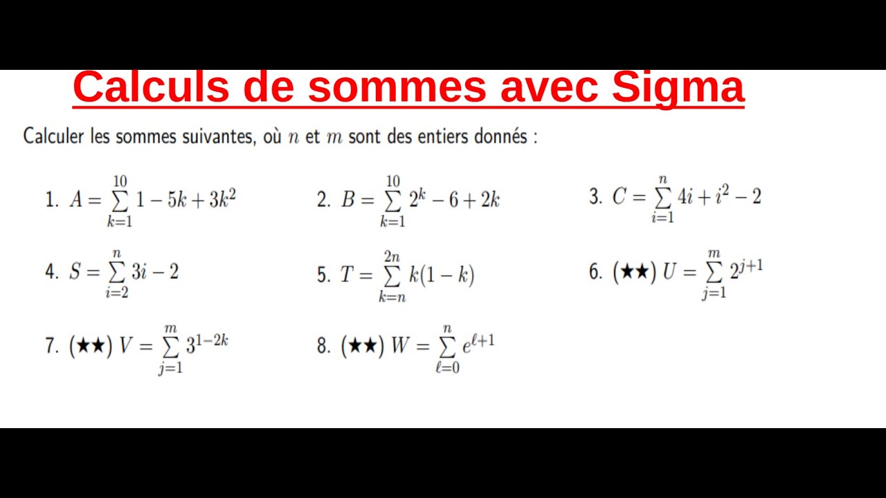L1: Calculs de sommes avec sigma.