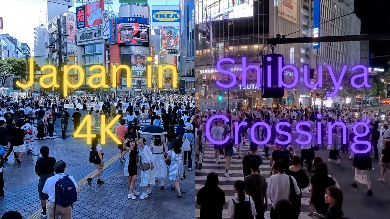 Japan in 4K - Shibuya Scramble Crossing in Tokyo Day and Night - Walking Tour
